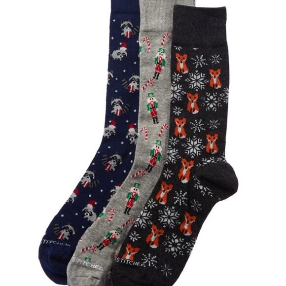 NWT Holiday Socks Unisex Fox, Nutcracker & Raccoon 3 pack Gift Box - Picture 1 of 3